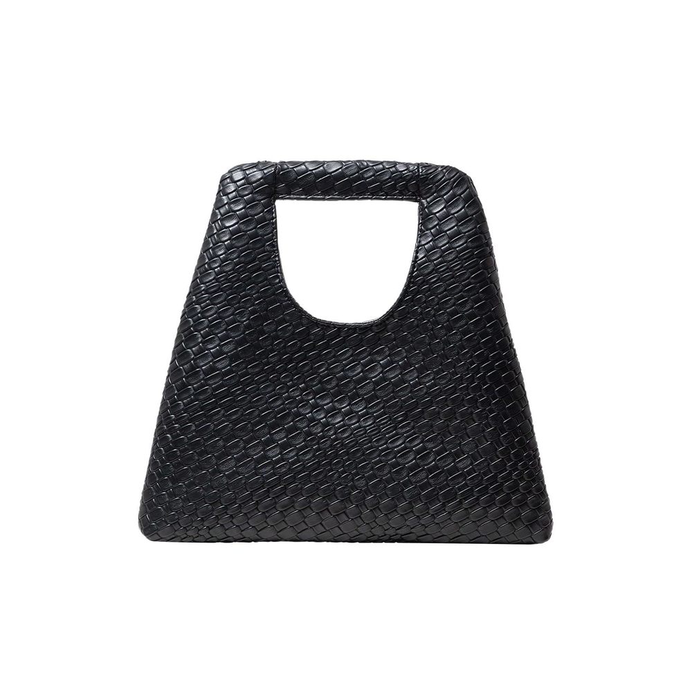 Leather Braided Square Handbag Top Handle Vintage Hobo Bag Black One xD
